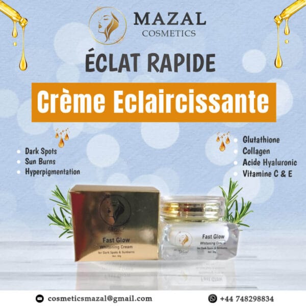 Crème Éclaircissante Fast Glow de Mazal Cosmetics.